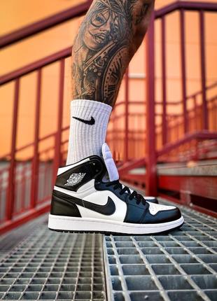 Nike air jordan 1 retro high black white, кроссовки найк джордан демисезон