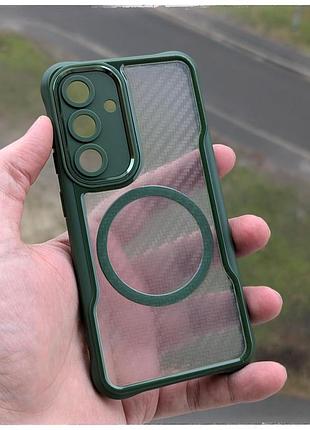 Чехол бампер для samsung s24 противоударный magsafe airbag carbon fiber хаки