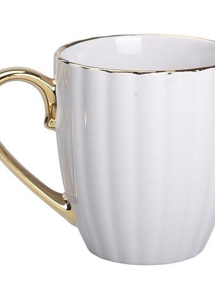 Чашка порцелянова із золотим обідком і золотою ручкою 420 (мл) кружка сіра rx-n240629g