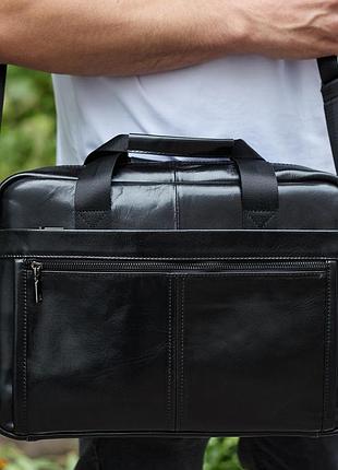 Шкіряна чоловіча сумка-портфель 38х28х8, сумочка для роботи та щоденних справ, чоловічий шопер, чорна