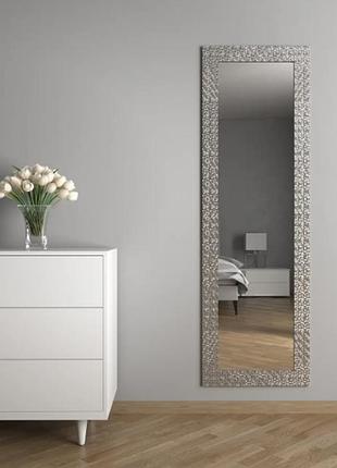 Зеркало в красивой раме 176х56 для дома в широкой багетной раме, зеркало настенное серый с патиной