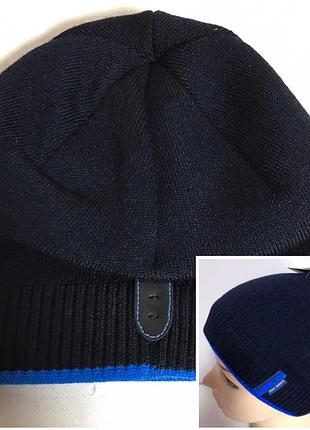 Мужская шапка с наклоном с кантом тёмно синий с голубым