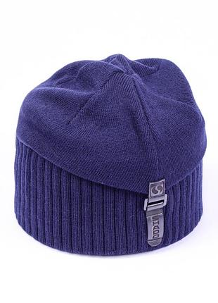 Шапка мужская с фиксированным наклоном назад с флисом ярко синяя индиго