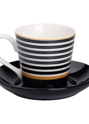 Порцелянова чашка з чорним блюдцем 200 мл rx-n24708b