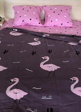 Постельное белье бязь розовый фламинго лайт семейный