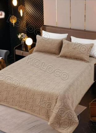 Покрывало велюровое стеганое евро koloco "розы" 220 х 240 см (40063) бежевый