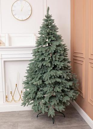 Искусственная литая елка шепетовская 2,5 м голубая — пышная полиэтиленовая ель на металлическом основании для дома и офиса