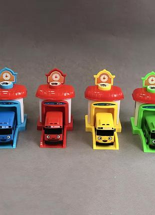 Игровой набор 4 автобуса. автобусы с глазами. игрушечный автобус тайо yousf