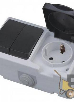 Розетка с заземлением и крышкой + выключатель 2-кл. влагозащищенная атом 112-100-0005