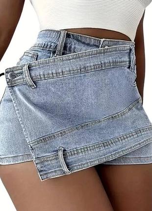🔥 стильна джинсова спідниця-шорти з асиметричним дизайном