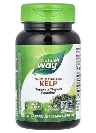 Ламинария, kelp, whole thallus, nature's way, 600 мг, 100 веганских капсул