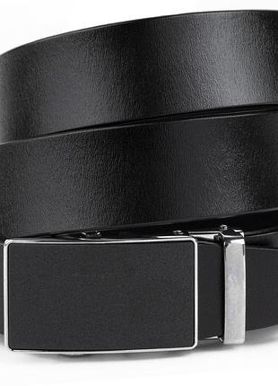 Ремень мужской c серебристой пряжкой с черной вставкой vintage 20328 черный