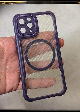 Чехол бампер для iphone 11 pro противоударный magsafe airbag carbon fiber purple