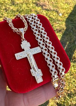 Набір ланцюжок 50 см (5 мм) + хрестик 3,5 см (18к колір золота 585п) 77-043