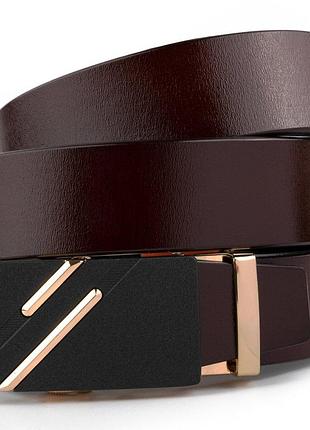 Ремінь чоловічий із золотистою пряжкою і чорною вставкою vintage 20324 коричневий