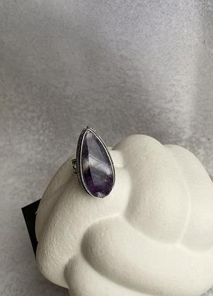 Кільце з натуральним каменем аметист крапля 17 розмір каблучка з аметистом перстень аметист в сріблі.індія