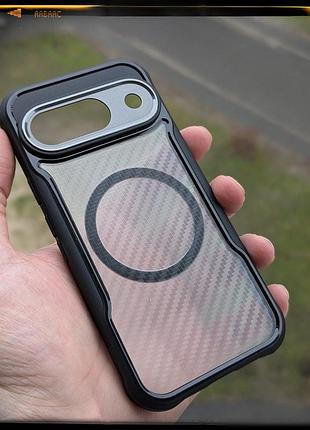 Чехол бампер для google pixel 9 противоударный magsafe airbag carbon fiber black