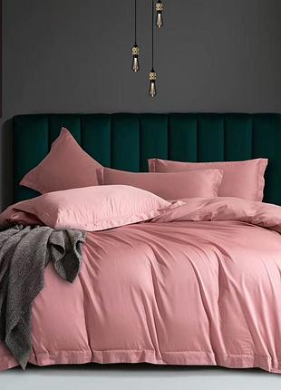 Постельное белье pink sunset premium сатин однотон meriset - семейное на резинке евро