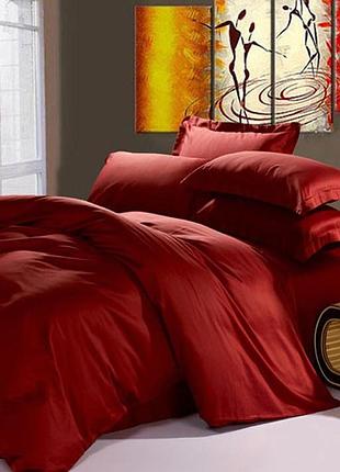 Постельное белье wine red сатин однотонный двуспальный евро