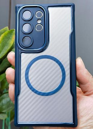 Чохол бампер для samsung s24 ultra протиударний magsafe airbag carbon fiber синій