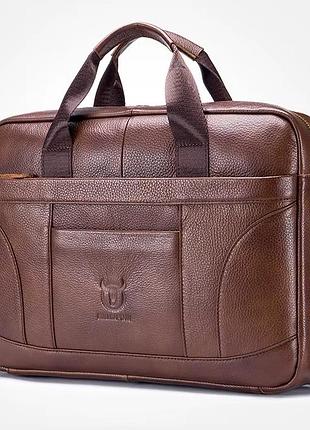 Мужской портфель из натуральной кожи сумка-портфель кожаная для ноутбука. коричневая