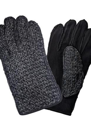 Мужские комбинированные перчатки черного цвета — замша + вязка