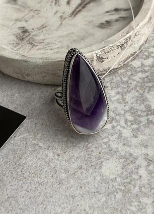 Кільце з натуральним каменем аметист крапля 18 розмір каблучка з аметистом перстень аметист в сріблі.індія