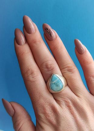 Кільце натуральний ларимар. ларимар в сріблі крапля. розмір 18,5. індія.