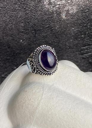 Кільце з натуральним каменем аметист 18,5 розмір каблучка з аметистом перстень аметист в сріблі.індія