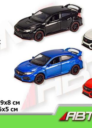 Машина метал. 6606 (72шт|2) "автопром" 1:32 honda civic type r, 4 цвета, свет,звук,откр.двери,капот,багажник в