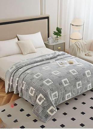 Плед евро кoloco "стрижка" 220 х 240 (40338) выбитый рисунок белые и серые квадраты на сером