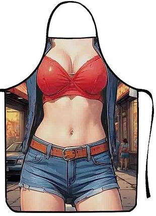Фартук прикольный девушка в джинсовых шортах 80 на 60 см разноцветный