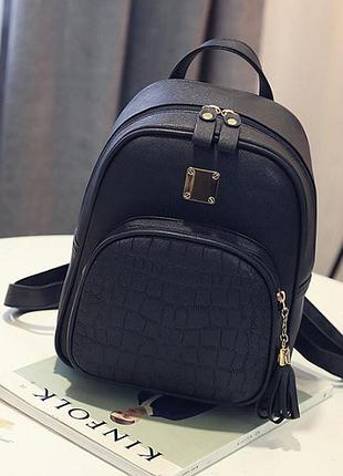 Жіночий міський рюкзак у стилі рептилії з віночком чорний