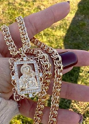 Набор цепочка 50 см (6 мм) + ладанка 3.7 см (18к цвет золота 585п) 77-007