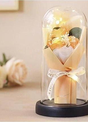 Подарочный букет из мыла в колбе с led подсветкой kr-04 желтый