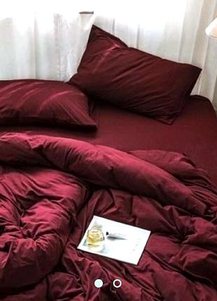 Постельное белье евро поплин люкс бургунд moonlight