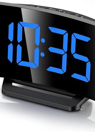 Цифровой будильник для спальни, современный изогнутый дизайн, видимые синие светодиодные циф, amazon, германия