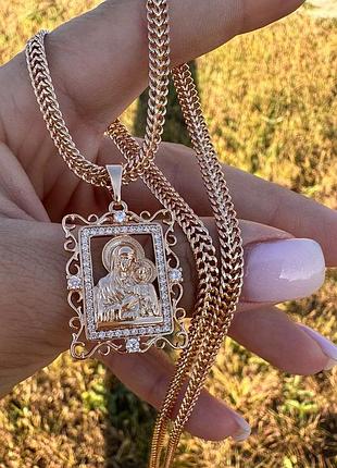 Набор цепочка 45 см (4 мм) + ладанка 3.5 см ( 18к цвет золота 585п) 77-010