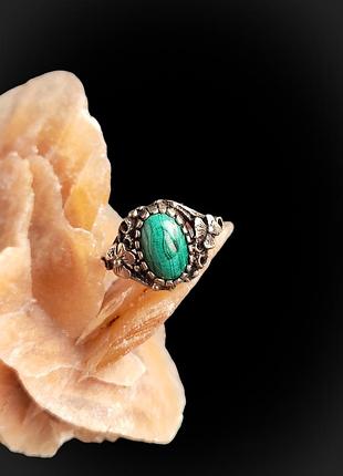 Кільце малахіт вінтаж. кільце з натурального малахіту. каблучка з малахіту. розмір 18,3.