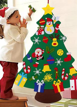 Фетровая новогодняя елка сделай сам 100х70 см. елка на стену с игрушками на липучках. елка настенная из yousf
