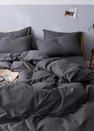 Постельное белье евро-полуторный поплин люкс антрацит moonlight
