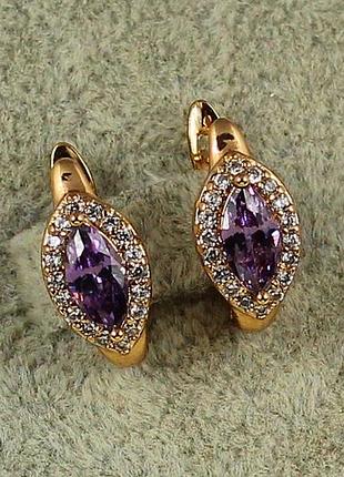 Серьги xuping jewelry маркиз с фиолетовым камнем в ободке 1,5 см золотистые