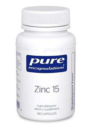Цинк, zinc, pure encapsulations, 15 мг, 180 капсул