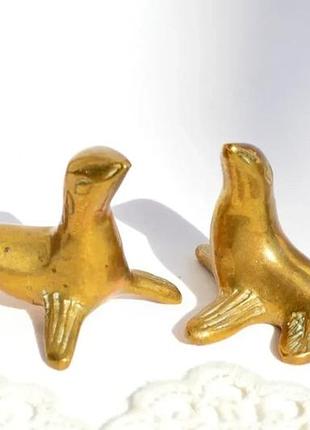 Великолепная пара коллекционных миниатюр, тюлени. бронза.