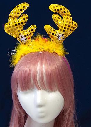 Обідок новорічний рога оленя світяться (жовтий)