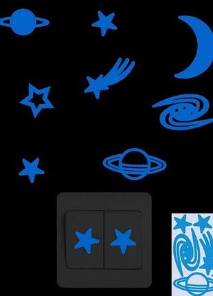 Люминесцентная синяя наклейка "космос" - 10*10см (набирает свет и светится в темноте синим)