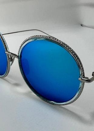 Очки солнцезащитные женские круглые зеркальные металлическая оправа с тонкими дужками