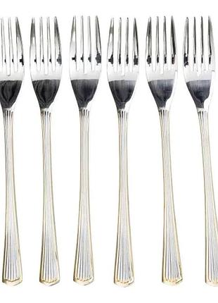 Набор десертных вилок 6 штук вилки для десерта из нержавеющей стали 15.2 см серебро с золотой обводкой hp-20-34