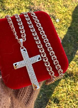 Набір ланцюжок 60 см (3,5 мм) + хрестик 3 см (18к колір золота 585п) 77-047