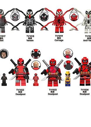 Конструктор фігурки супергероїв marvel віднем людина павук дедпул 8 шт